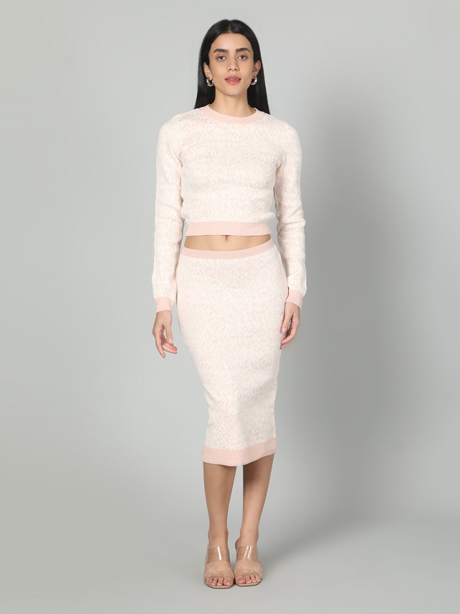 Gaiia Two Color Self Print Skirt Co - Ord Set - Green - GAIIA